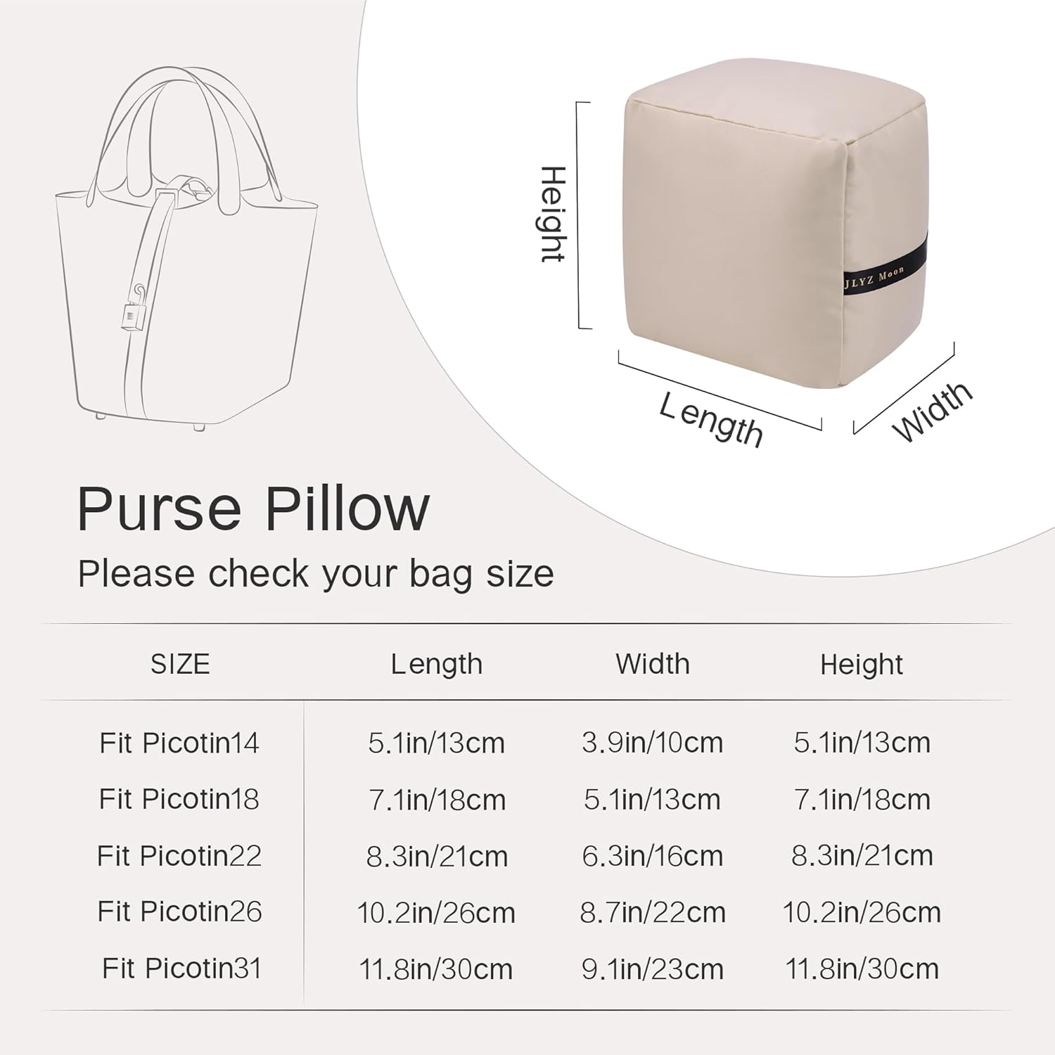 Shaper for Picotin 18 Bag, Velvet Bag Pillow Shapers for Luxury Tote&Purse, Superior Resilience, Exclusively for Picotin 18
