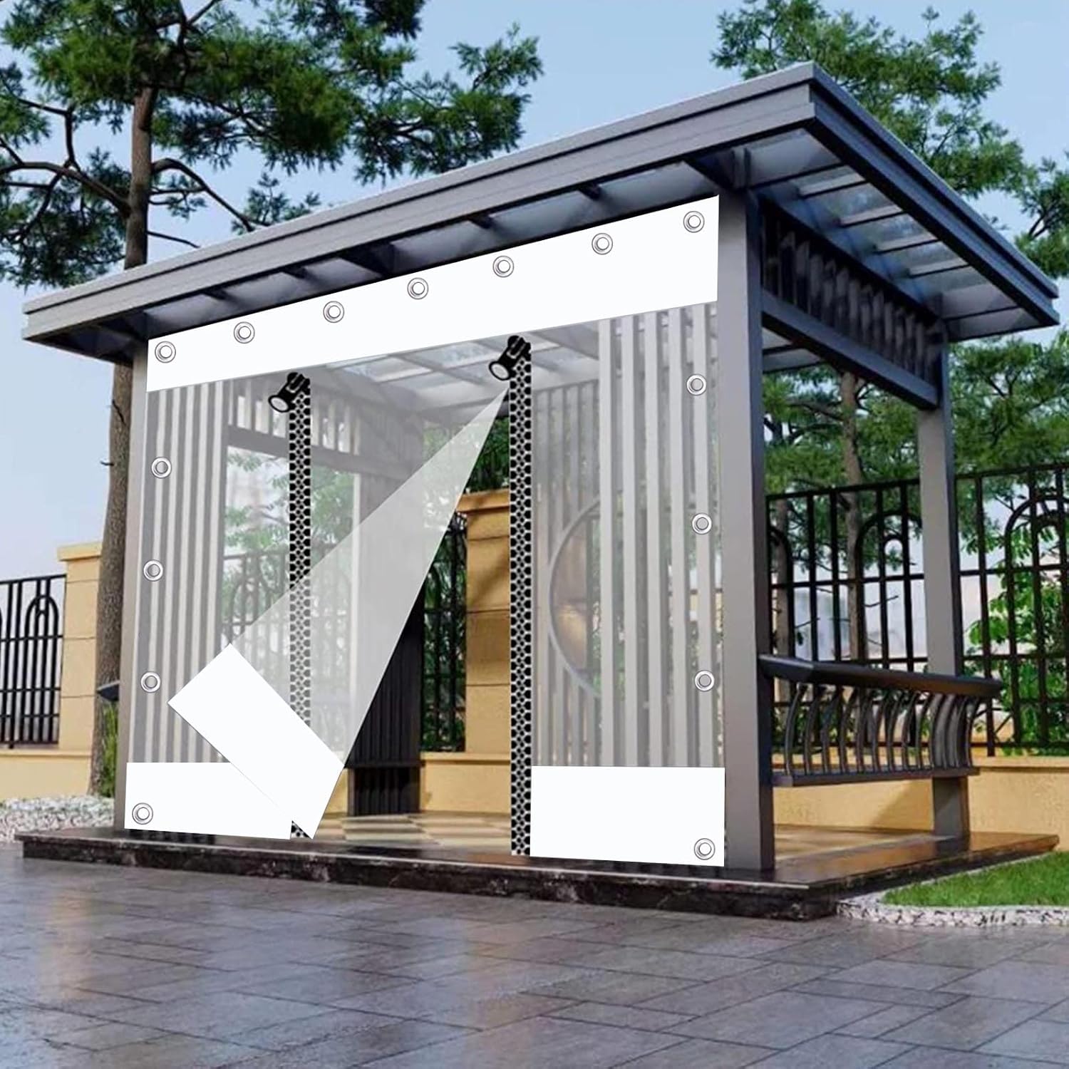 Pannelli Laterali In Telone Trasparente Con Cerniera - Impermeabile Per Pergole, Gazebo E Carport - Foto 9