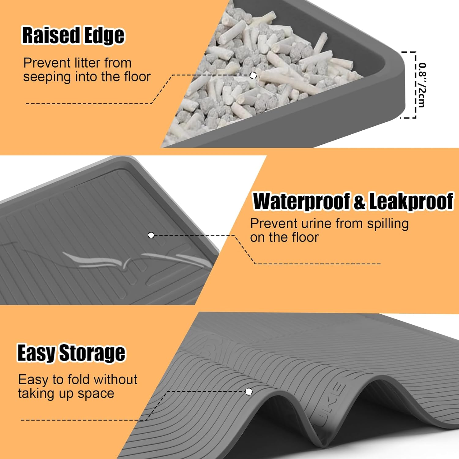 Silicone Cat Litter Mat, 50" x 36" Extra Large Litter Trapping Mat for Litter Box, Leak-Proof, Non-Slip, Kitty Litter Mats with Soft Texture for Floor, Keeping The Floor Clean (Dark Grey)