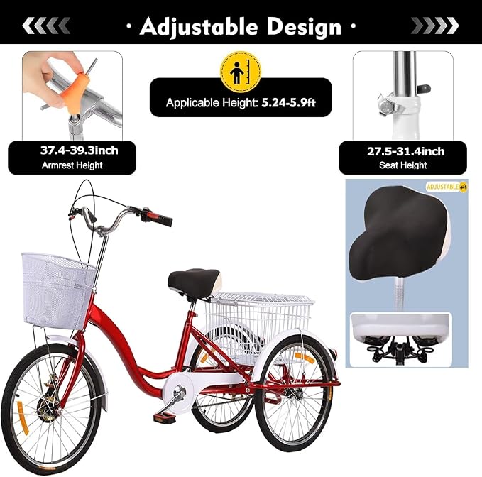 Triciclo adulto con ruedas de 18 pulgadas y cesta grande miniatura 4