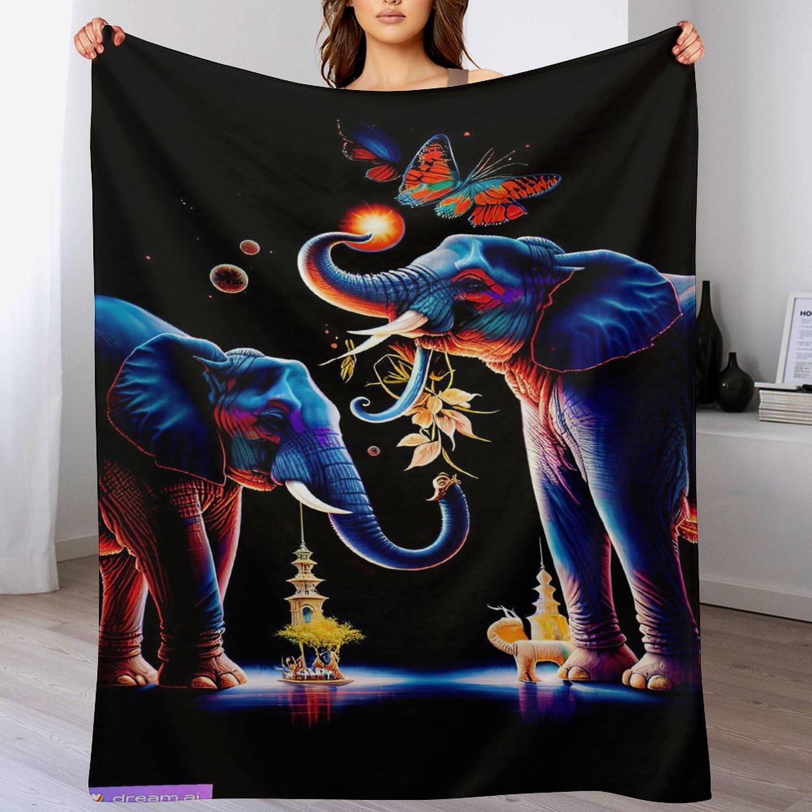 Couverture polaire éléphant de luxe en peluche flannel douce pour grand lit 180x200cm