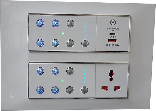 Smarteefi WiFi Smart Switch board| 7 Smart Switches+ 2 Smart Fan Regulator +1 smart Plug+ 18w Dual Charger (USB-C + USB-...