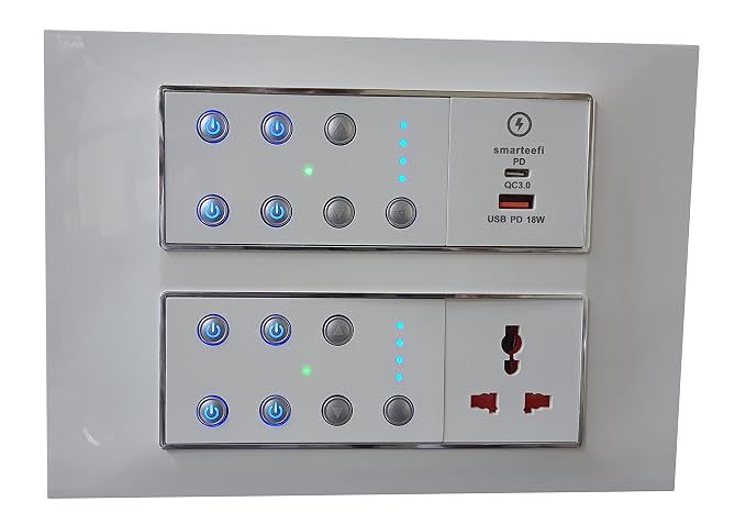 Smarteefi WiFi Smart Switch board| 7 Smart Switches+ 2 Smart Fan Regulator +1 smart Plug+ 18w Dual Charger (USB-C + USB-A)| Guaranteed Schedules | Compatible with Alexa & Google Home (2xFB41-USB-12M)