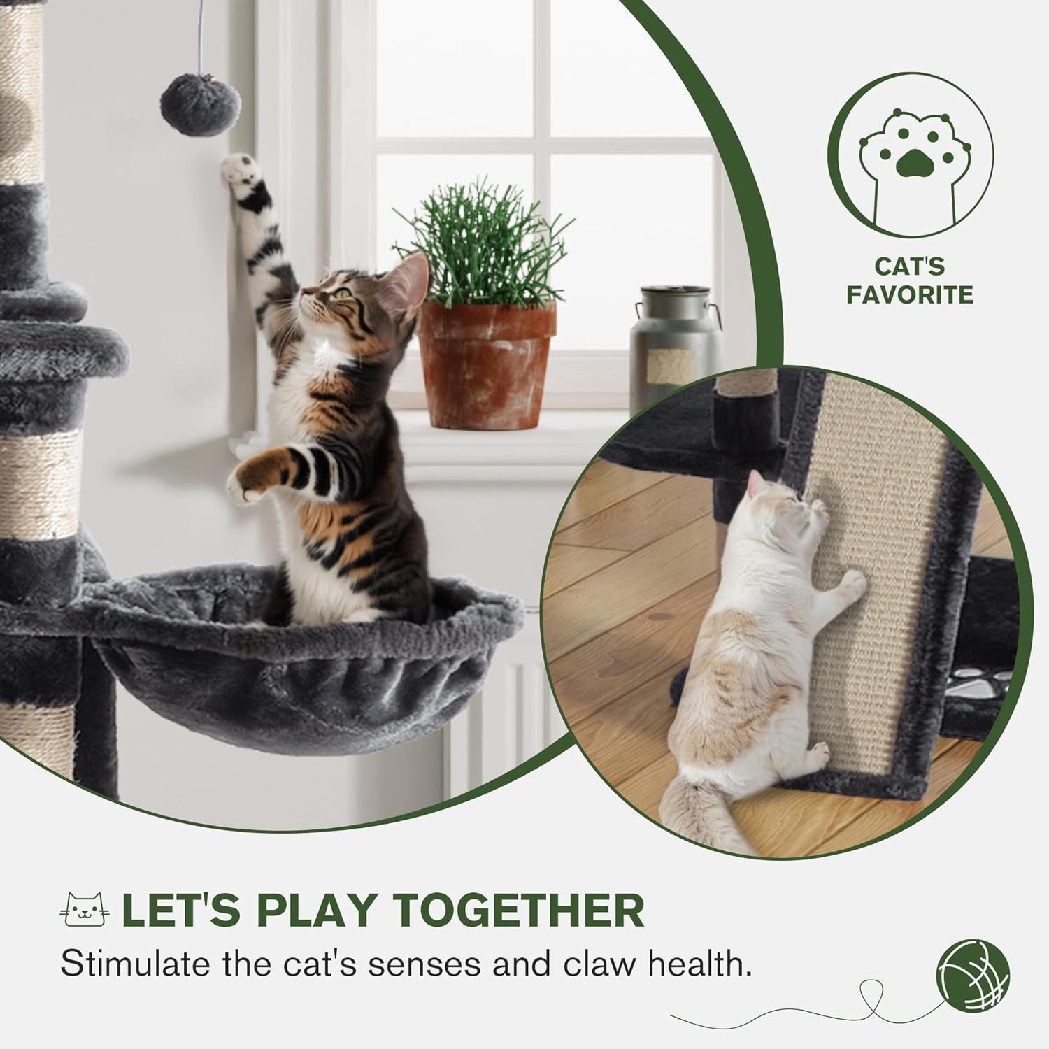 review IMUsee 68 Inches Multi-Level Large Cat Tree Tower with Cat Condo/Cozy Plush Cat Perches/Sisal Scratching Posts and Hammocks/Cat Activity Center Play House/Smoky Grey