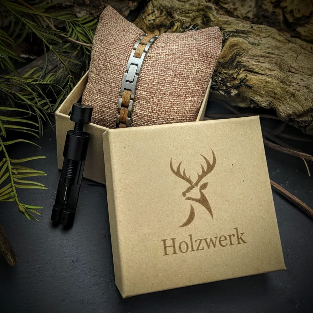 Holzwerk Natur Holz Armband für Damen Holzarmband Damenarmband Braun Gold Einstellbar inkl. Aufbewahrungsbox