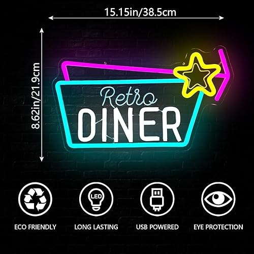 Miniatura 3 de Letrero de neón retro regulable de los años 50, luces de neón de los años 50, decoración de comedor de los años 50, letrero retro iluminado para