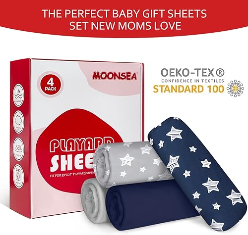 Miniatura 4 de Pack and Play Sheets - Juego de sábanas para niños, paquete de 4 sábanas ajustables elásticas para cuna, compatible con Graco Pack n Play, material