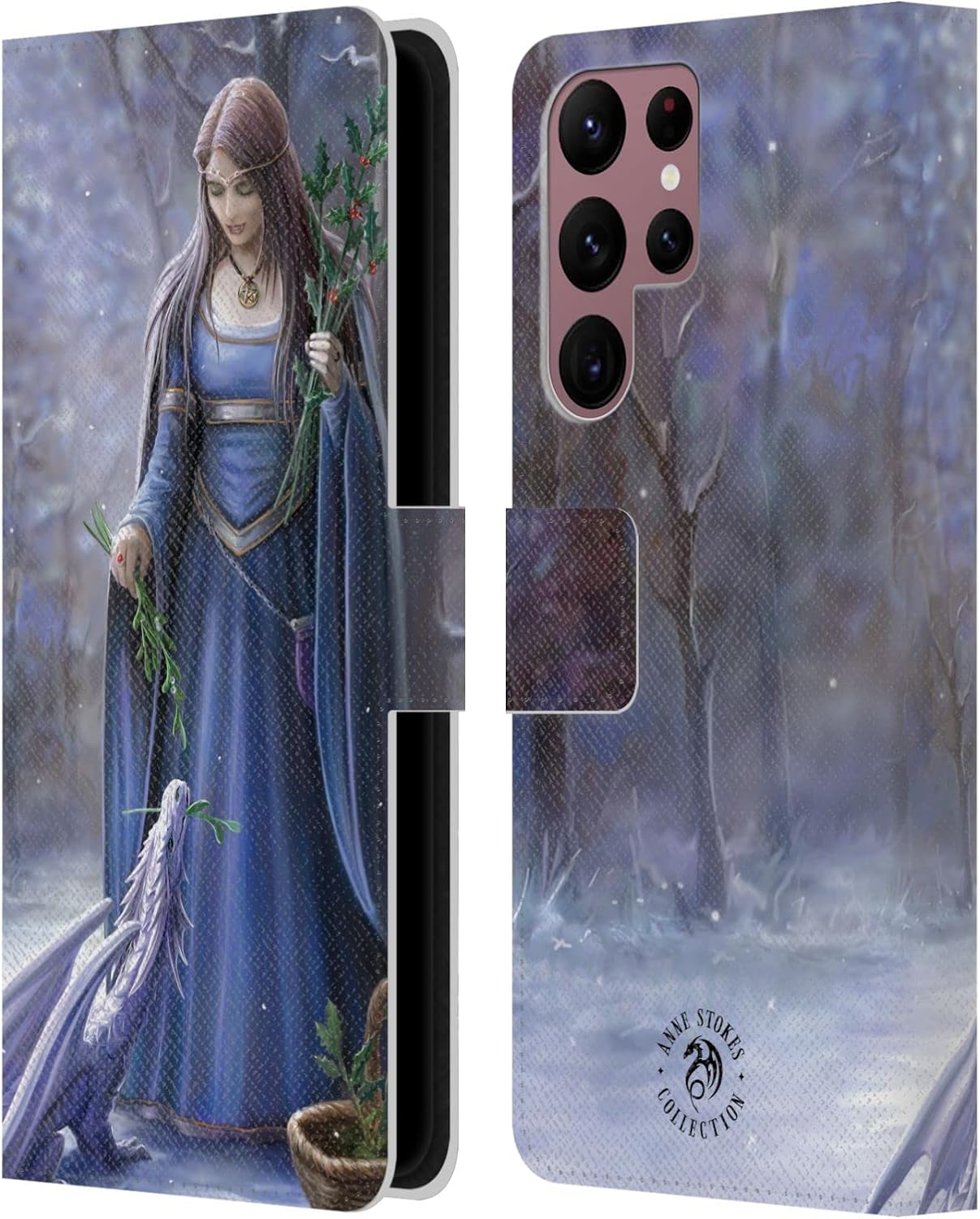 Head Case Designs Officially Licensed Anne Stokes Winter Fantasy Yule Leather Wallet Case Compatible with Samsung Galaxy S22 Ultra 5G