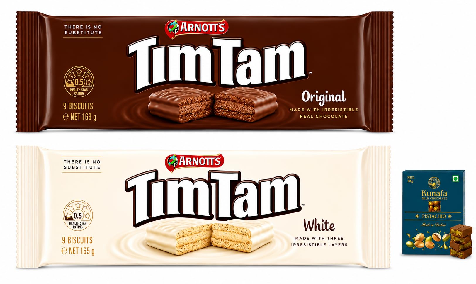 Arnott's Tim Tam Original & White Combo Pack, Cream Filled Crunchy Cookies, 9 Pieces Each, 163g & 165g, Free Flavourito Kunafa Pistachio Bar 20g by Decadent Foods, Imported from Australia-image-36