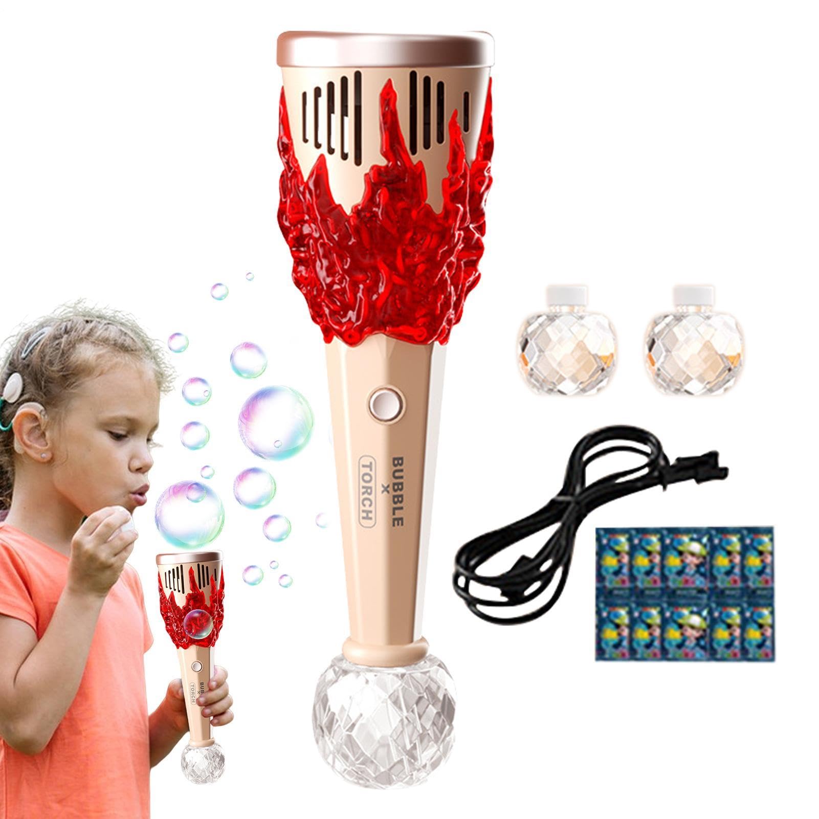 Machine à bulles portative – Souffleur automatique lumineux, torche LED, fabricant à piles, jouet d'extérieur pour les tout-petits et les | Fête musicale, activité d'été, jeu dans le