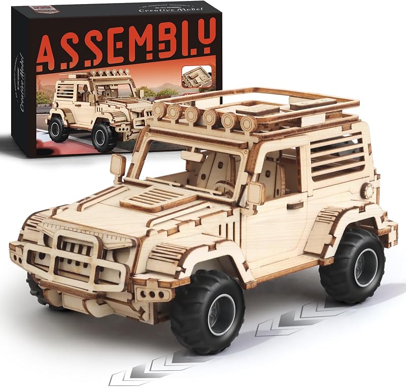 3D Wooden Puzzles for Adults to Build, Off-Road Car Model Kit | Brain Teaser 3D Puzzles for Adult to Build, 125pcs Wood Craft Pull Back Truck, Christmas Birthday Gift for Teen Men Seniors
