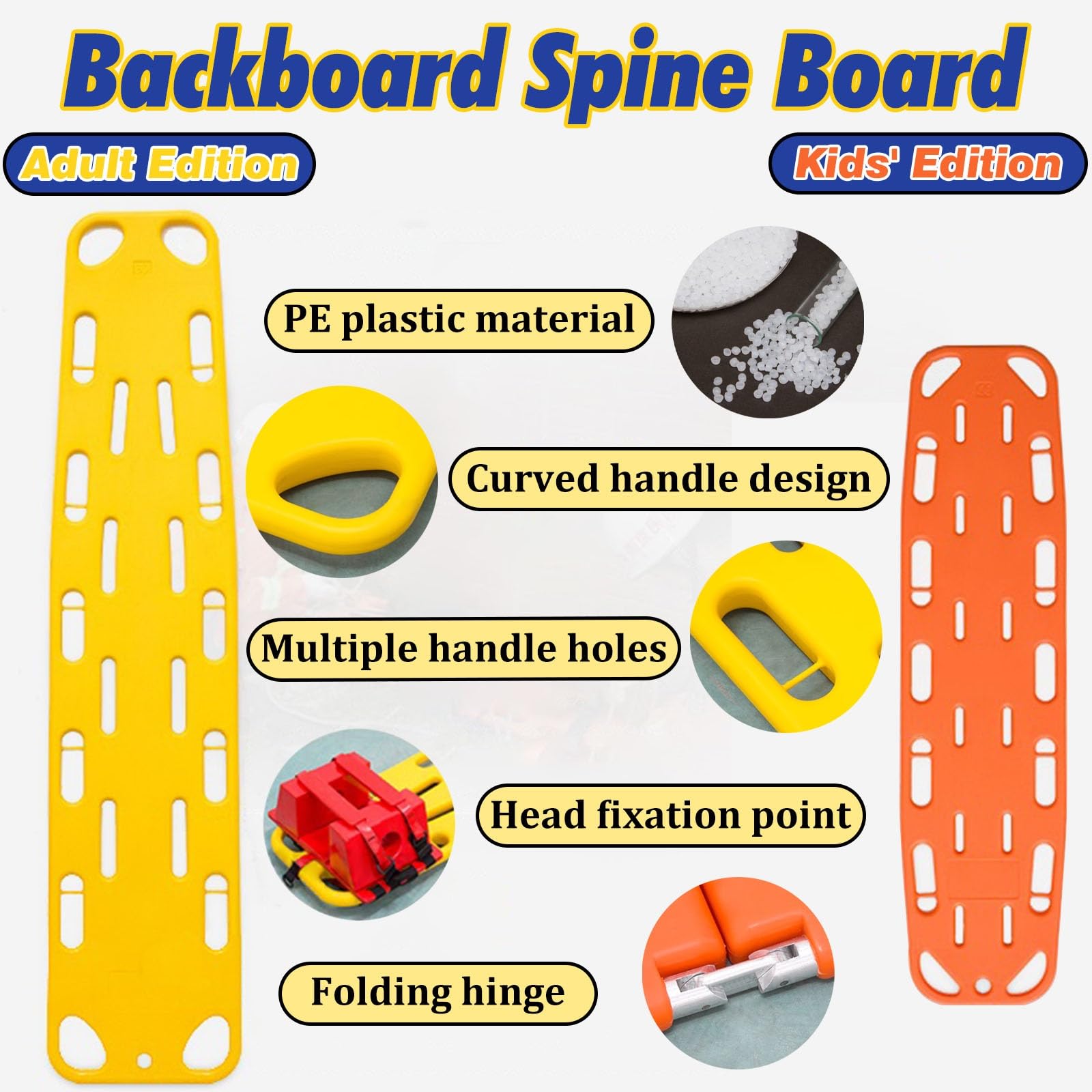 Tavola spinale pediatrica da 135 cm - Barella di Primo Soccorso per Immersioni e addestramento EMS, Include immobilizzatore per la Testa e tutore per Il Collo, Maggiore Sicurezza per la risp