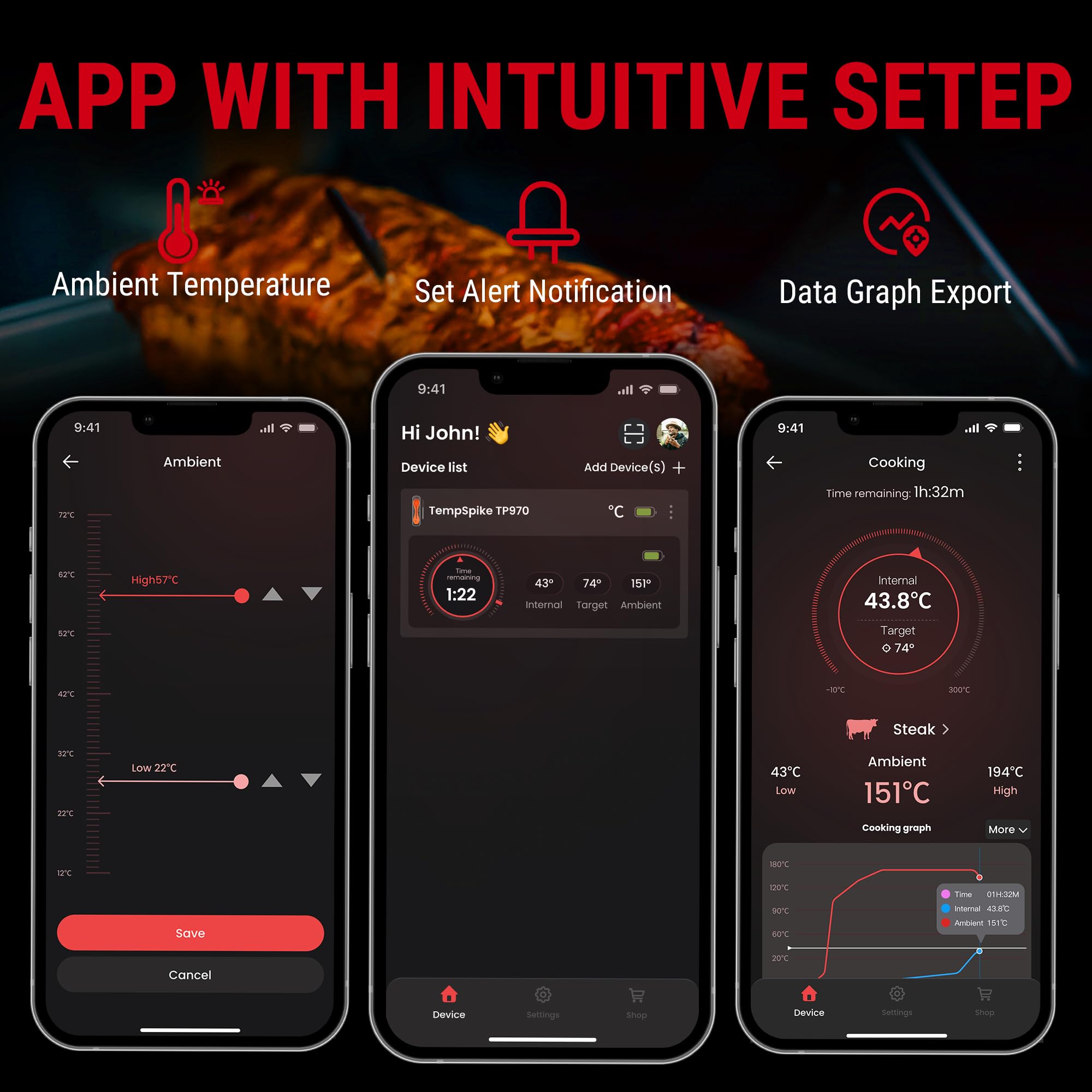 ThermoPro TempPro Plus Thermomètre de Cuisine Sans Fil 180M avec Sonde Mince Améliorée, Thermomètre à Viande Bluetooth pour Grillades, Thermomètre Alimentaire pour BBQ, Rôtisserie