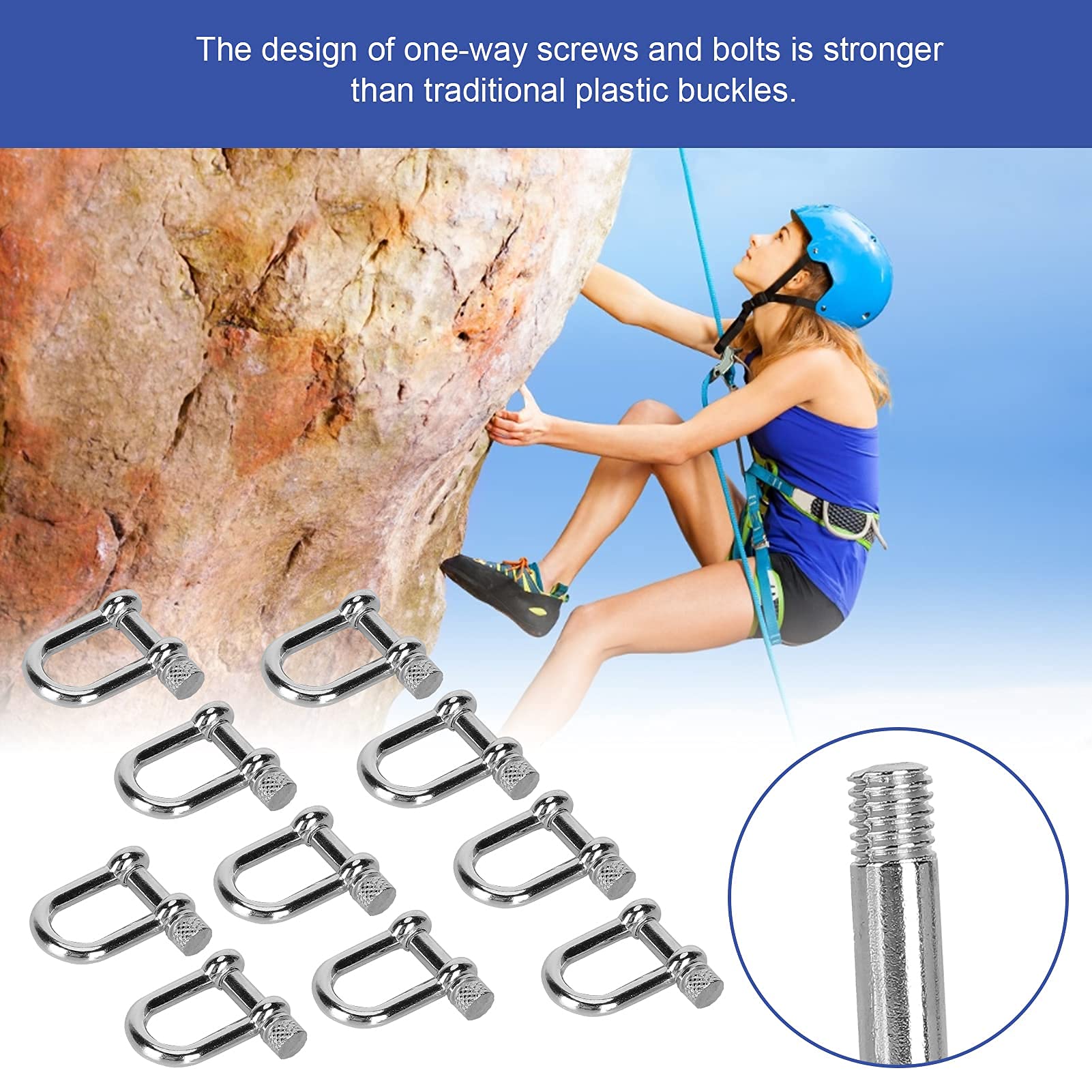 Grillete en forma de U, 10 piezas 3cm/1,2in Mini grillete en forma de D de acero inoxidable Grilletes con anilla en D de aleación de zinc Grillete de ancla para joyería Paracord, aparejos marinos