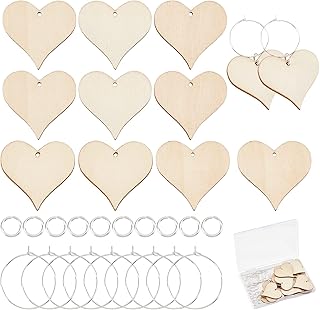 SUNNYCLUE 1 Box Wooden Wine Glass Charms Markers Tags Identification Wood Heart Charms Glass Identifiers for Drinks Stem Glasses 20Pcs Wood Pendants 20Pcs Hoops 30Pcs Jump Rings Tasting Party Adult