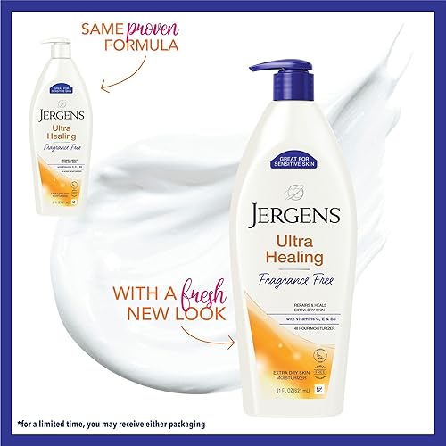 Miniatura 3 de Jergens Loción ultra curativa para piel seca, hidratante de manos y cuerpo para una rápida absorción en piel extra seca con mezcla de Hydralucence,