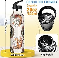 Vista 2 de Kids Water Bottle with Straw Leakproof Sports Water Bottle for Boys Girls 20oz, BPA-Free, Orange Tiger Chinese Dragon