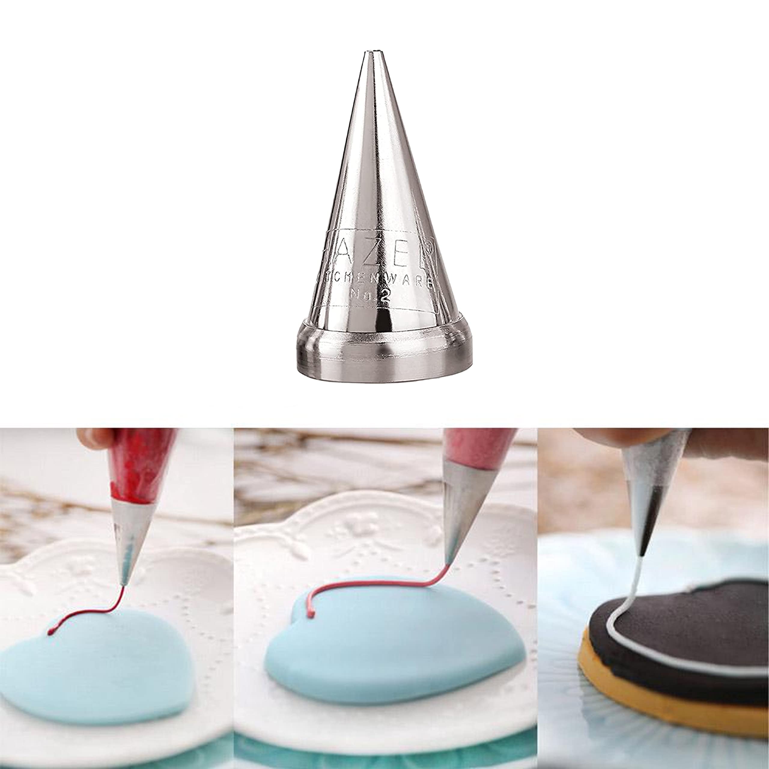 HAZEL Cake Nozzle | Cake Decorating Nozzle Set | Piping Bag Nozzle, (N2 Round Shape) Silver 1