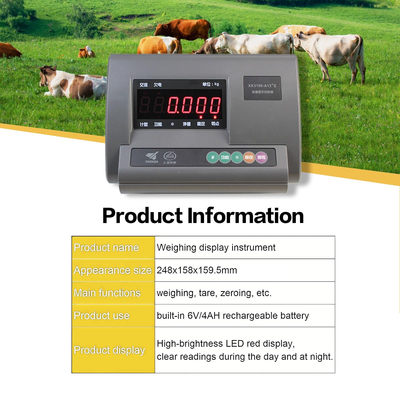 Bilancia Zootecnica Digitale Alta Precisione 11000LBS, 4 Celle di Carico, LED Display, Scatola Impermeabile Acciaio Inox per Bovini Suini Ovini