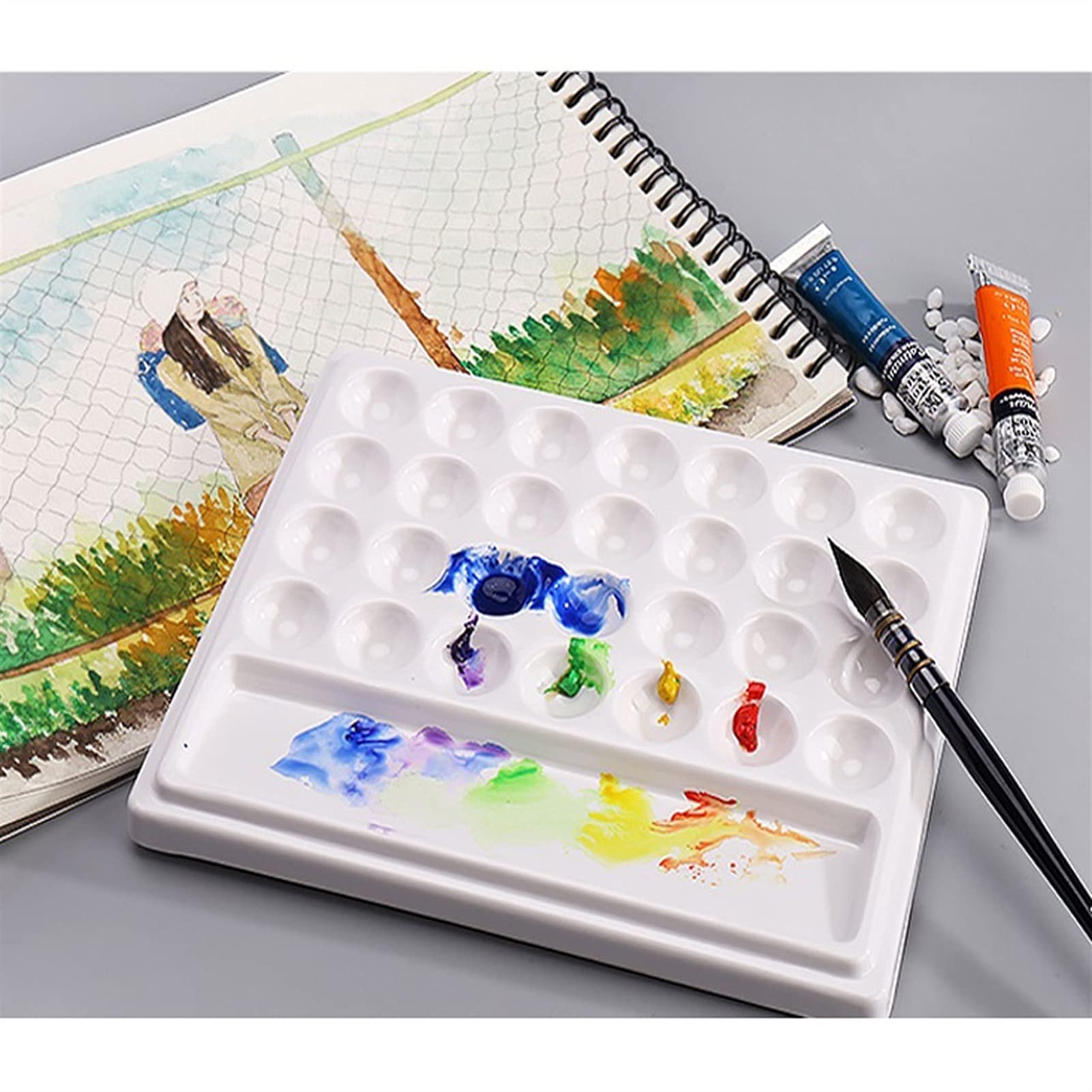 Paleta de cerámica para artistas, bandeja de mezcla de cerámica de acuarela y gouache, adecuada para pintura al óleo, acuarela, gouache, etc. (Bianco)