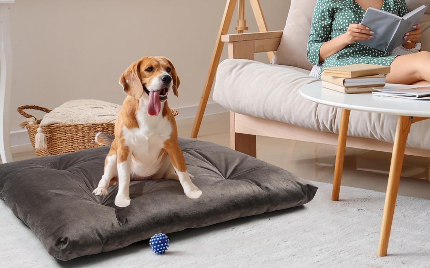 Dog Bed for Large Dogs – 36x27x3.5 Plush Crate Bed, Washable Fluffy Dog Mat with Anti-Slip Bottom, Cozy Grey Brown Sleeping Pad for Medium & Large Dogs