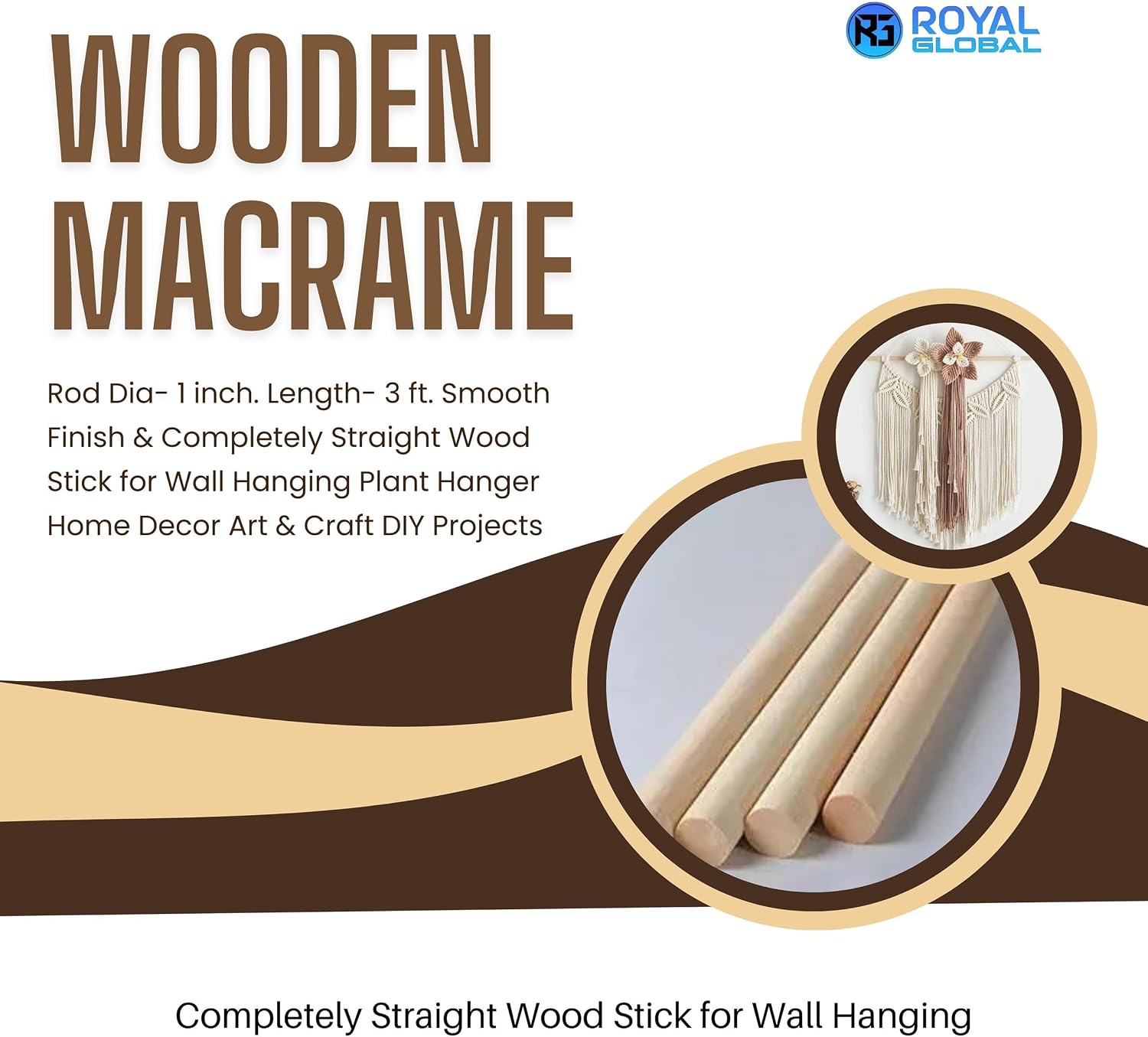 Premium Wooden Macrame Rod 1 Inch 2 Ft Length | Smooth Finish Completely Straight Strong Wooden Stick for Wall Hanging Plant Hanger Home Decor Art Craft DIY Projects | 25 mmx36 Inch | Pack of 2