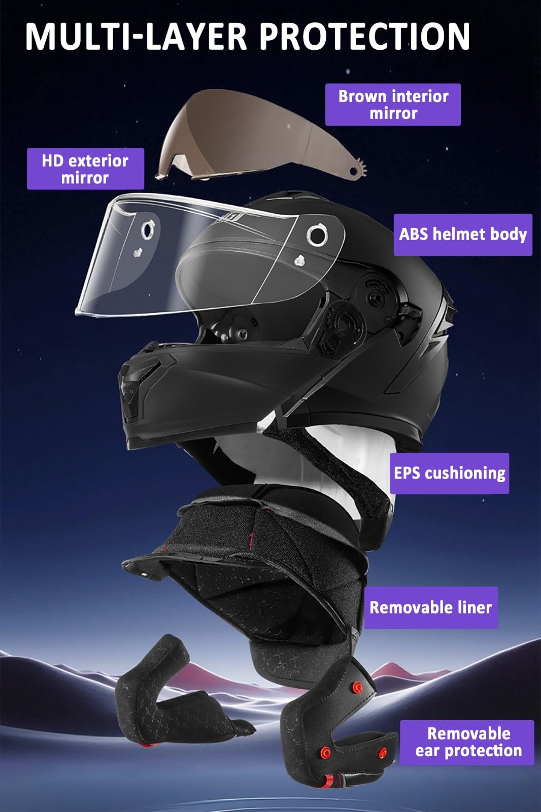 Kask integralny z podwójnym wizjerem, kask motocrossowy dla mężczyzn i kobiet, składany modułowy kask motocyklowy ECE 22.06 dopuszczony