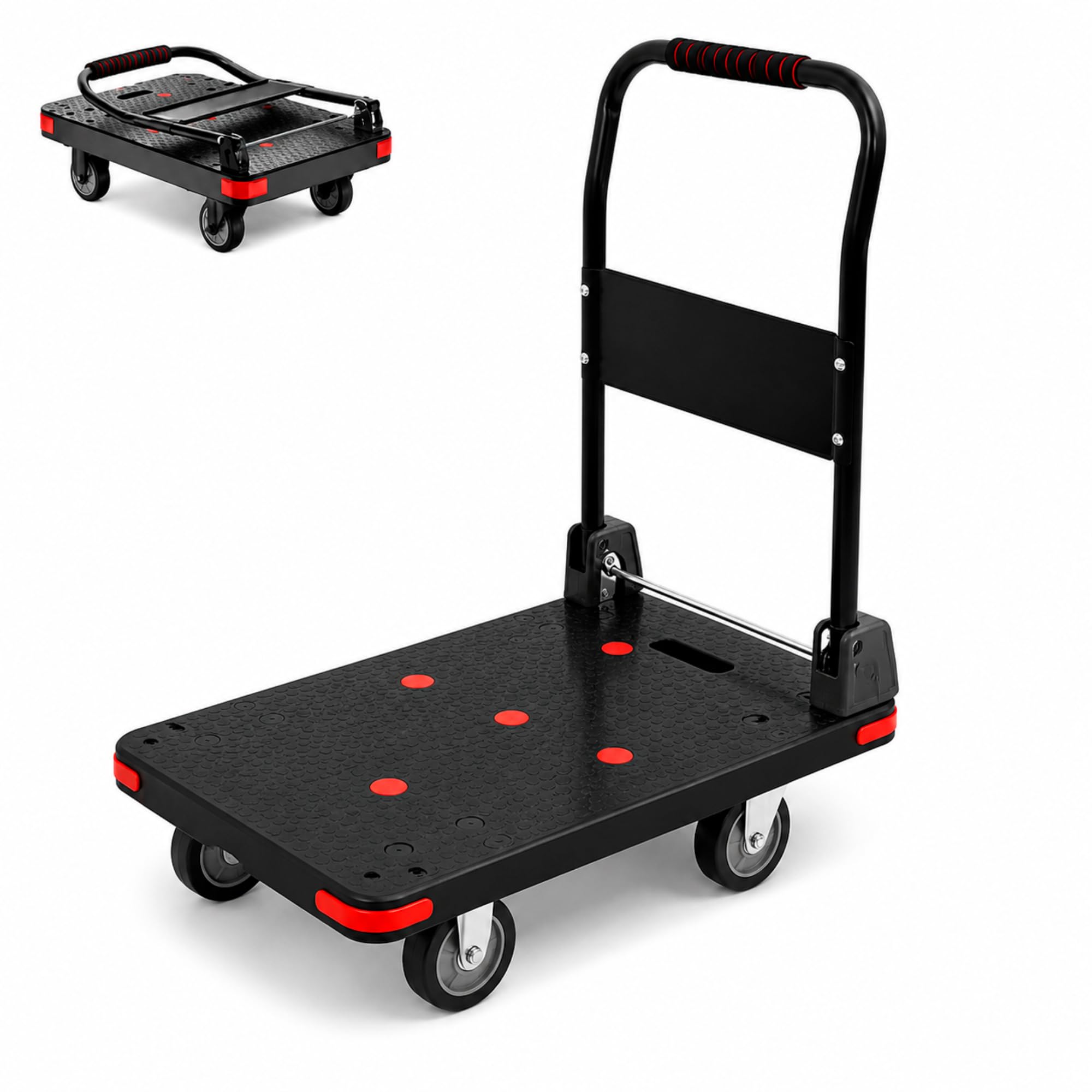 Carrello Piattaforma Pieghevole Supporta 550 kg Nero, Ruote TPR 5" | Carrello di Trasporto per Magazzino e Traslochi