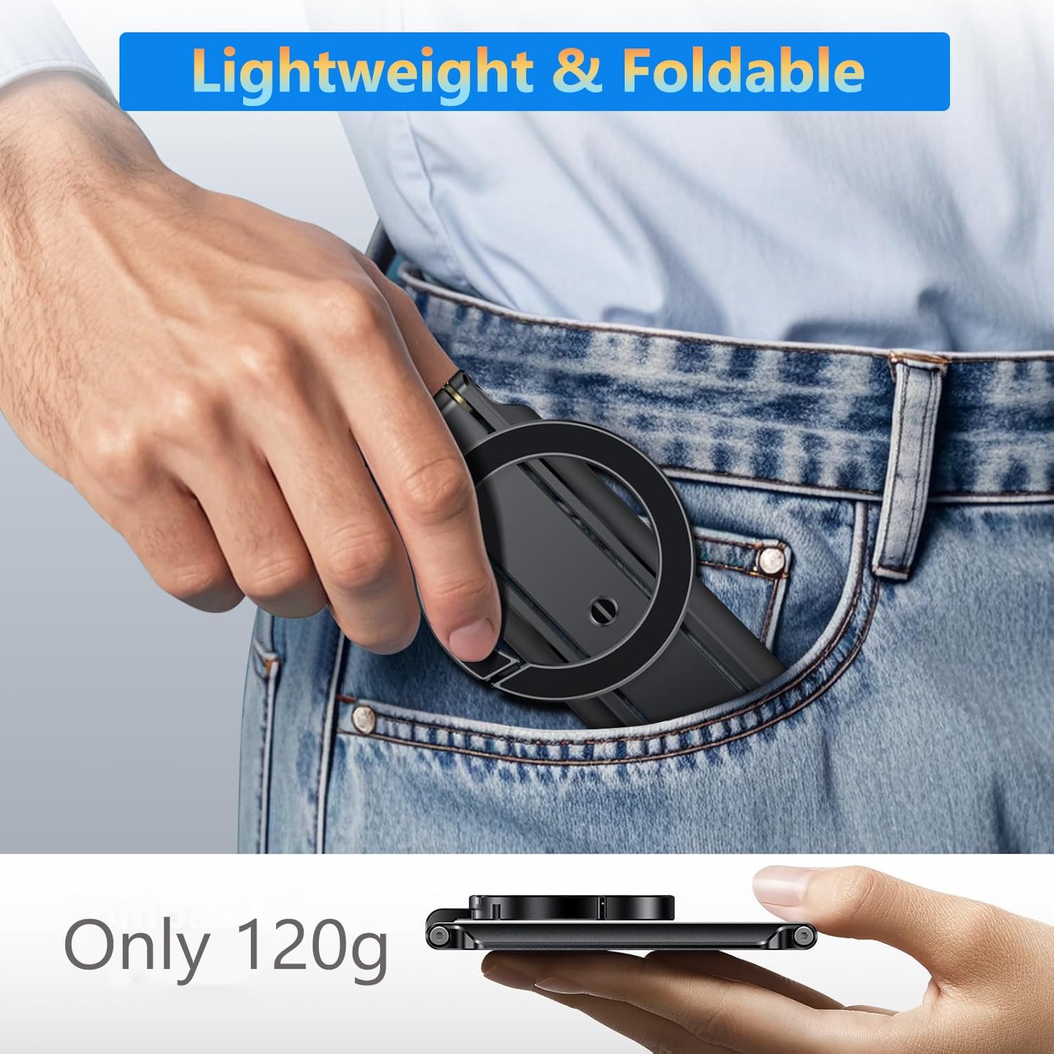 Magnetic Phone Tripod Stand Foldable Magnetic Mini Tripod Pocket Cell Phone Stand with Arca-Swiss, 1/4'' Screw Hole,Compatible with Magsafe for iPhone 17/16/15/14/13/12 - Image 3