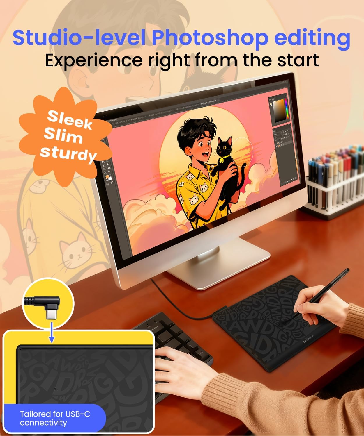 DIGIDRAW Drawing Tablet 6x4 Inch, 16384 Levels Battery-Free Stylus, Paper-Like Graphics Pad for Digital Art, OSU Game, Online Teaching, Compatible with Mac Windows Android Chromebook