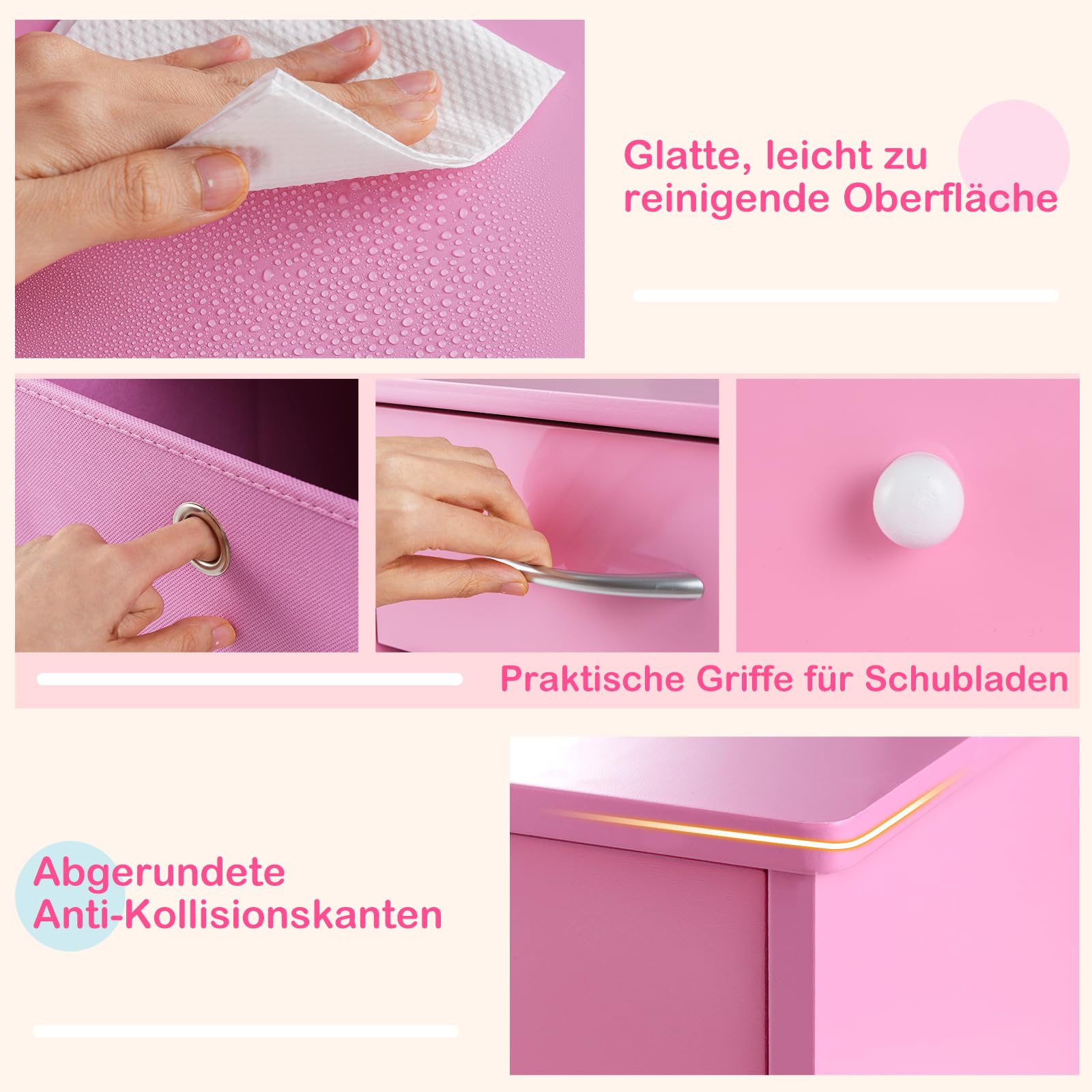 DREAMADE Schminktisch Kinder, Schminktisch Mädchen mit Stuhl & Buntem LED-Spiegel, Frisiertisch aus Holz, Kinderschminktisch mit offenen Regalen & Schubladen für Kinder ab 3 Jahren (Mit Boxen,Rosa)