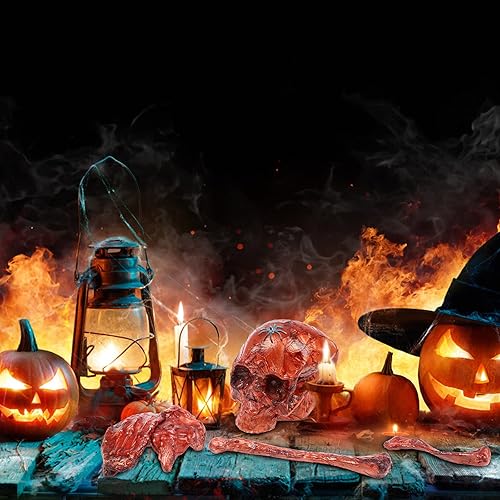 Miniatura 5 de Juego de 14 piezas de esqueleto de Halloween rojo sangre, pies de hueso cortado con sangre falsa, partes del cuerpo rotas para decoración de patio