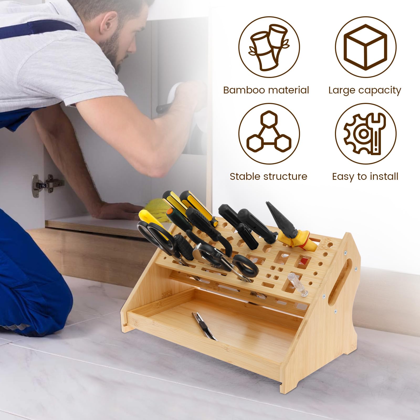 ZJRDYYK Bamboo Screwdriver Organizer Rack Desktop, Screwdriver Storage Rack, Screwdrivers Organizer Holder, Work Bench Organizers
