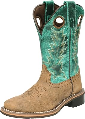 Smoky Childrens Kids Jesse Brown Distress and Turquoise Leather Western Cowboy Boot