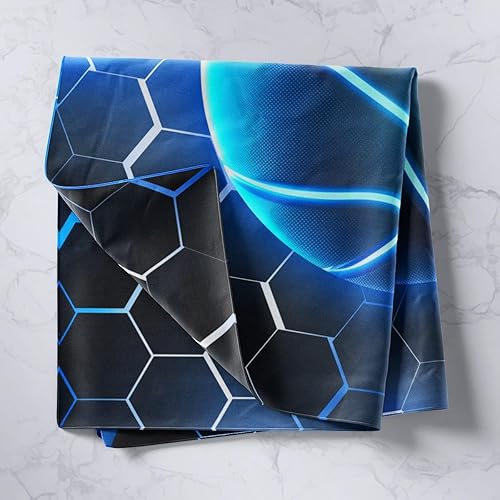 Miniatura 2 de Manfei Tapiz de baloncesto azul neón para colgar en la pared para niños y adolescentes, decoración de habitación de juegos deportivos, tamaño