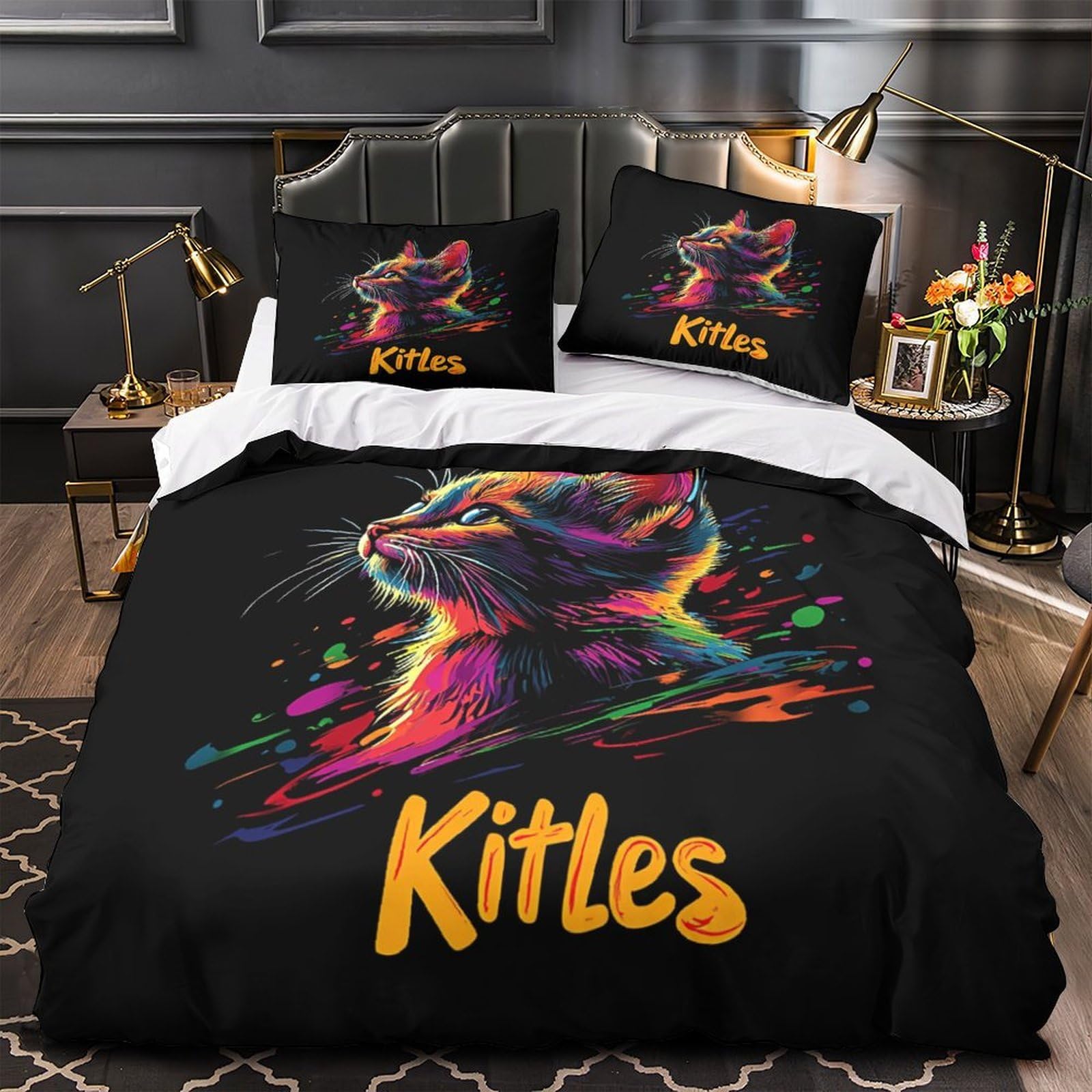Housse de Couette Chat 3D pour Déco Chambre Couple Moderne lit Super King