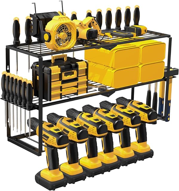 Support mural de l'organisateur d'outils de puissance, rack de porte-perceuses à charge lourde, perceuse sans fil & Armoire de rangement pour garage, étagère, pegboard & Atelier, Porte tournevis, Support de gestion d'outils
