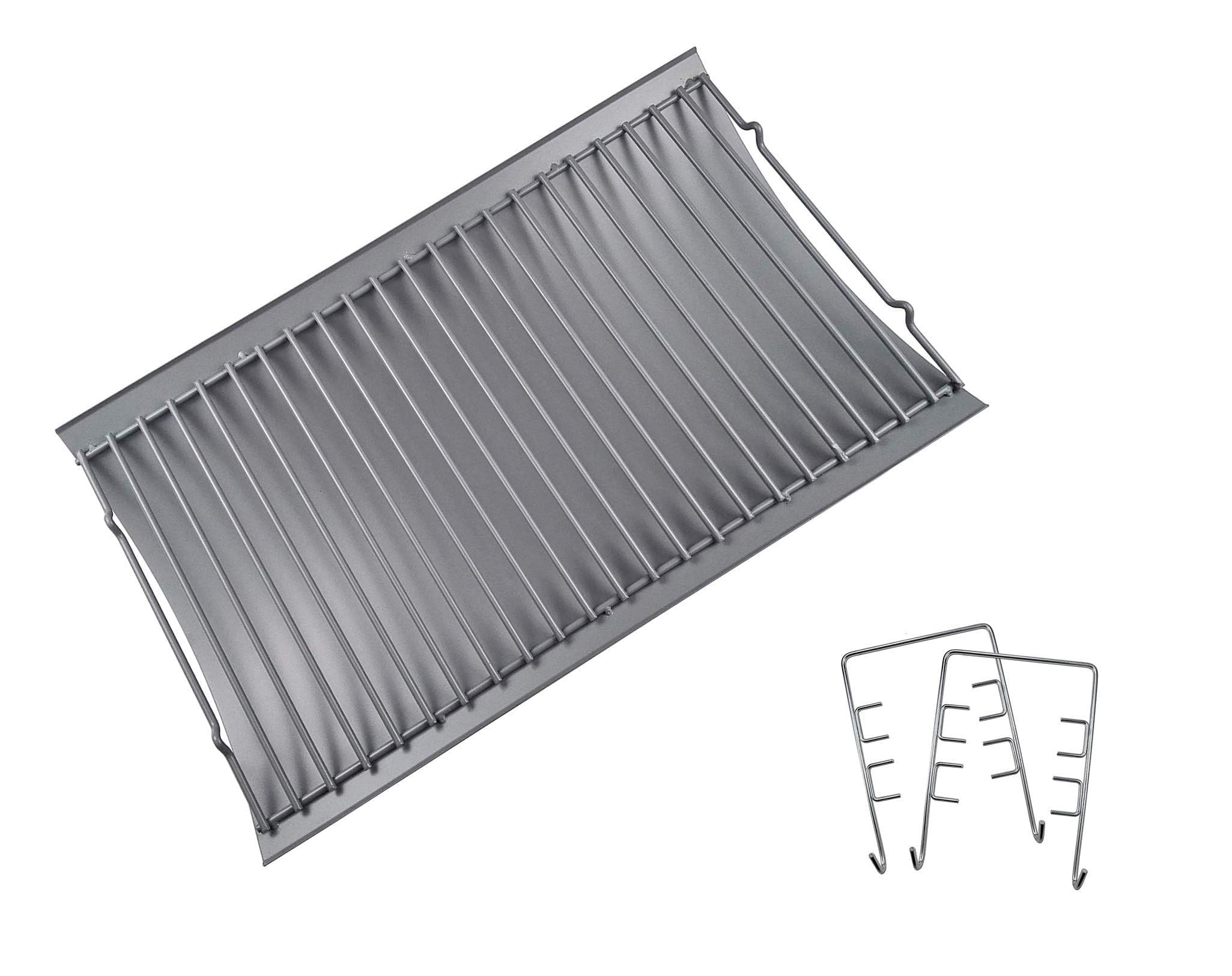 LS'BABQ 20" Ash Pan Charcoal Grill Replacement Parts with 2 PCS Fire Grate Hangers for Chargriller 5050, 5072, 5650, 2123 Charcoal Grills, Aluminized Steel for Chargriller MODEL #200157(20.4" x 12.8")