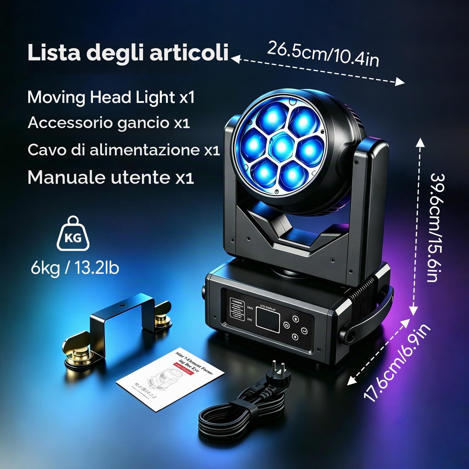 2 PCS 7X40W Testa Mobile LED RGBW,7 LEDs Luce da Palco con DMX512,Modalità Master/Slave,Effetti Wash,Fascio,Vortice,Caleidoscopio,Messa a Fuoco Elettronica,per Bar, Concerti,Festival,Discoteche