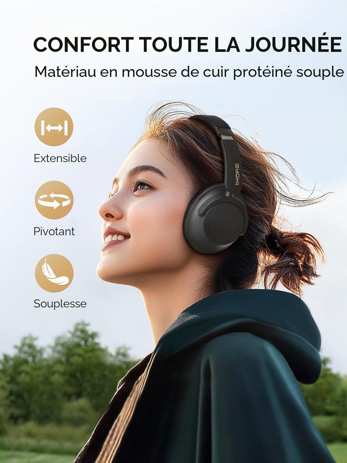1MORE SonoFlow-Pro HQ51 Casque supra-auriculaire Bluetooth avec LDAC pour un son sans fil haute résolution, 100 heures de lecture, Bluetooth 5.4, QuietMax ANC, ajustement confortable (gris mat)