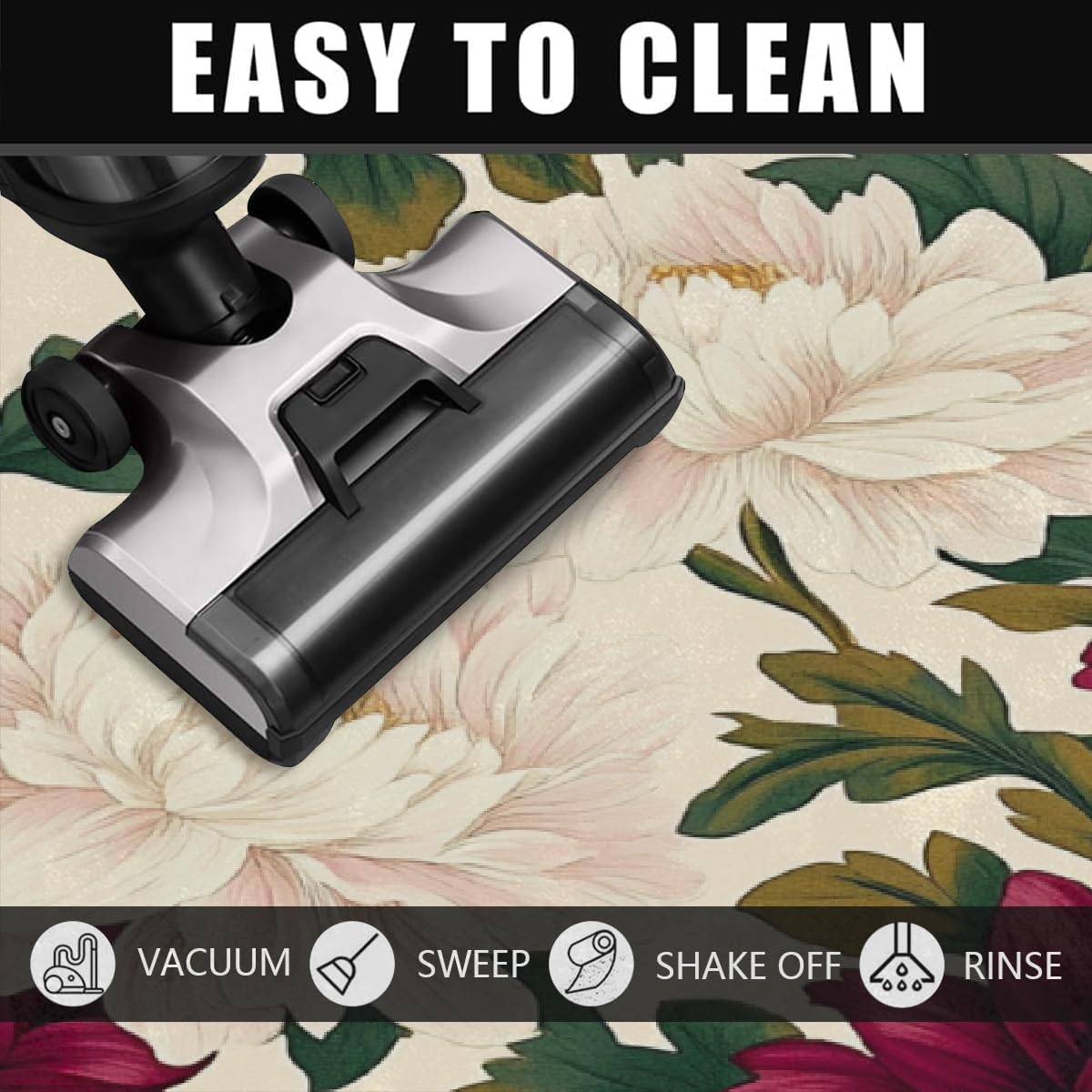 Maroon Flower Half Circle Door Mat, Non-Slip Indoor Carpet for Living Room Bedroom Cloakroom 63x39.4inch