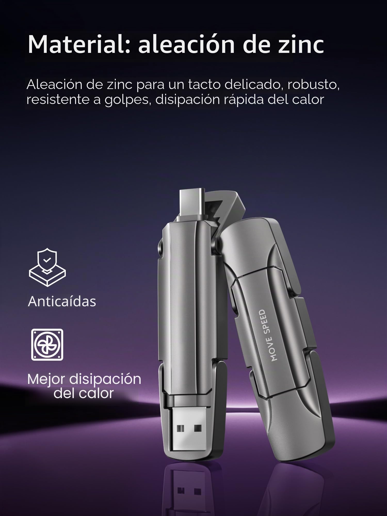 MOVE SPEED Memoria USB C de 128 GB – Memoria USB de Alta Velocidad con 1000 MB/s, USB 3.2 Gen2 y Tipo C Dual, con Llavero y Funda de Piel