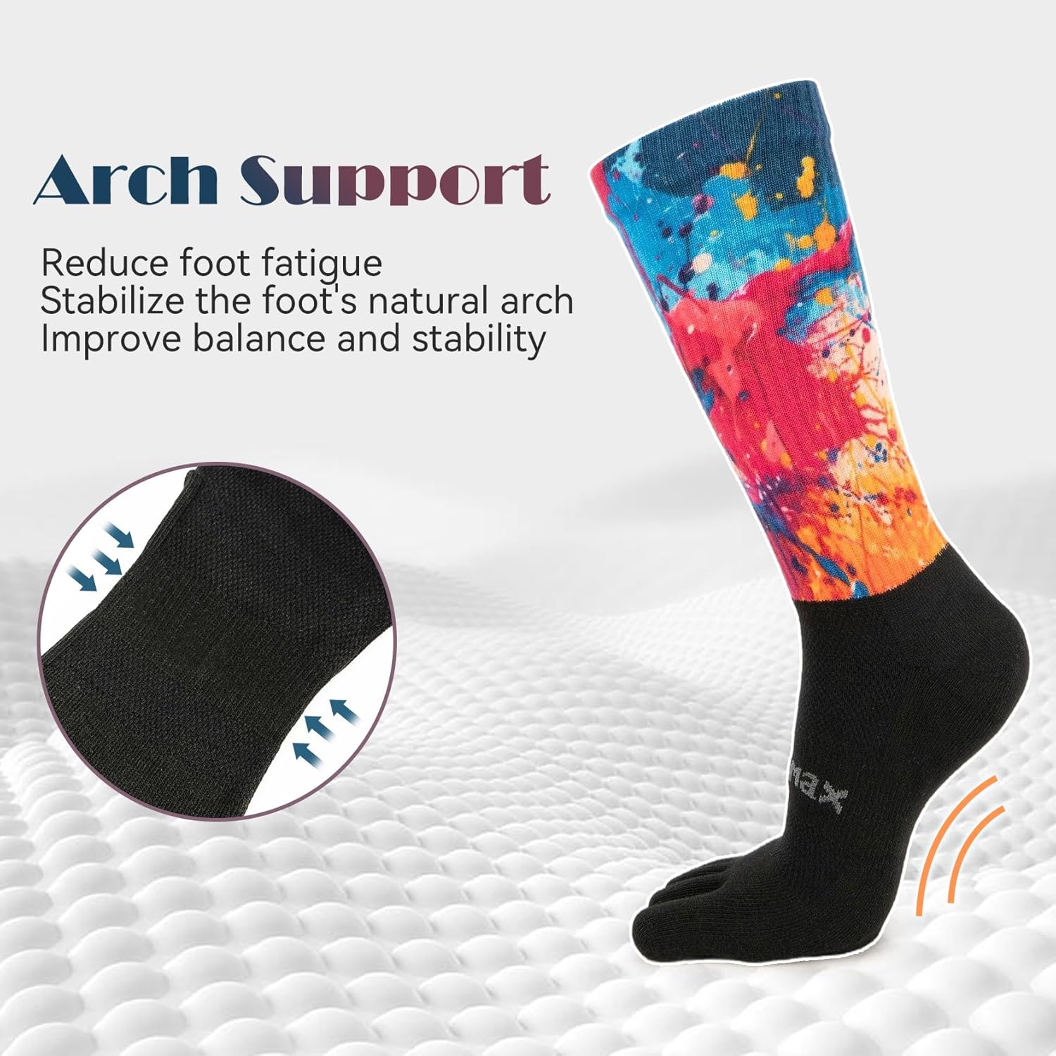 Toe Socks Athletic Cool-max Crew Socks Moisture-Wicking Running Sock with Arch Support, Breathable,Colorful