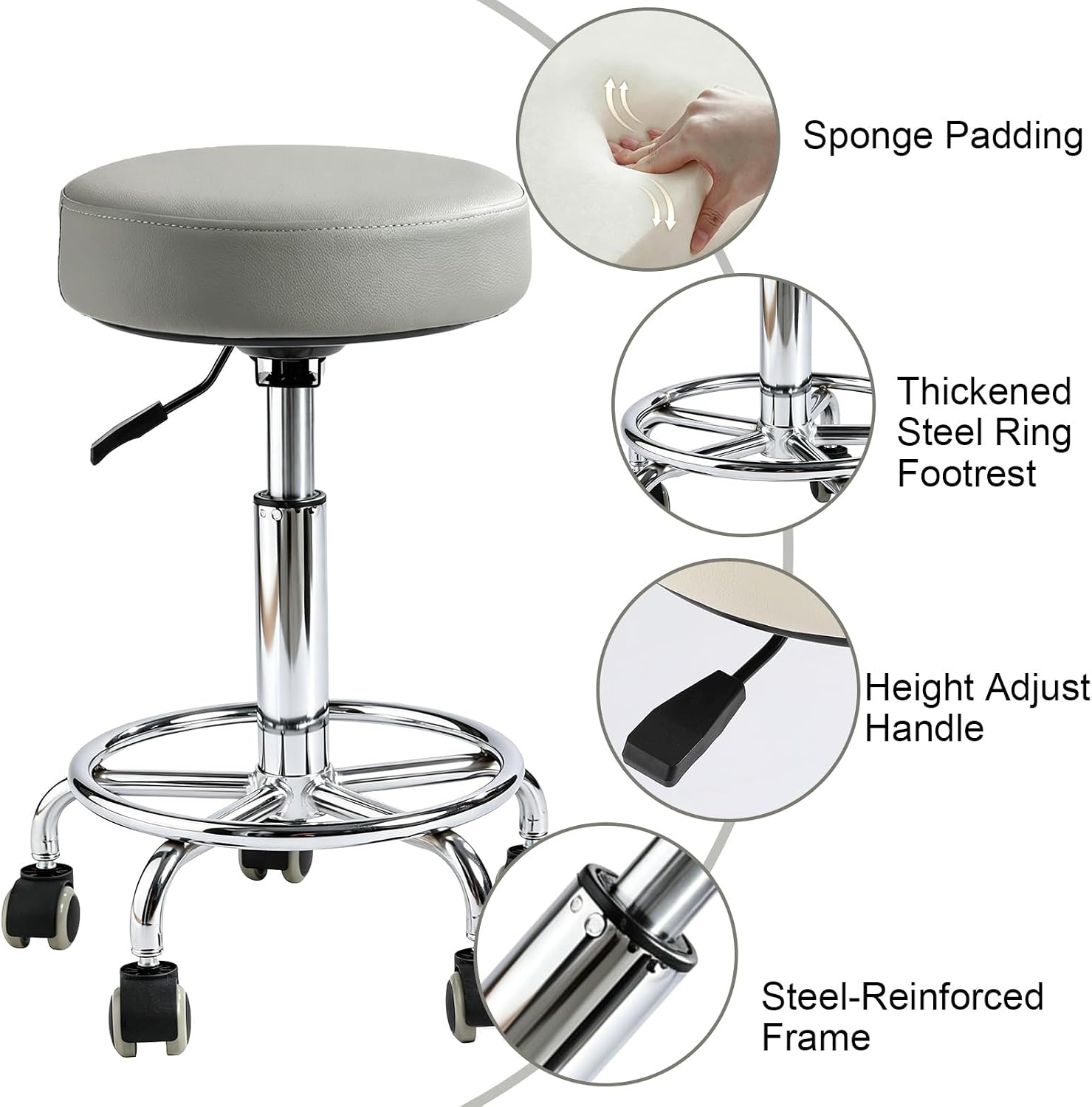 500lb heavy-duty Rolling Stool with Wheels,9.5cm thick Comfort cushion