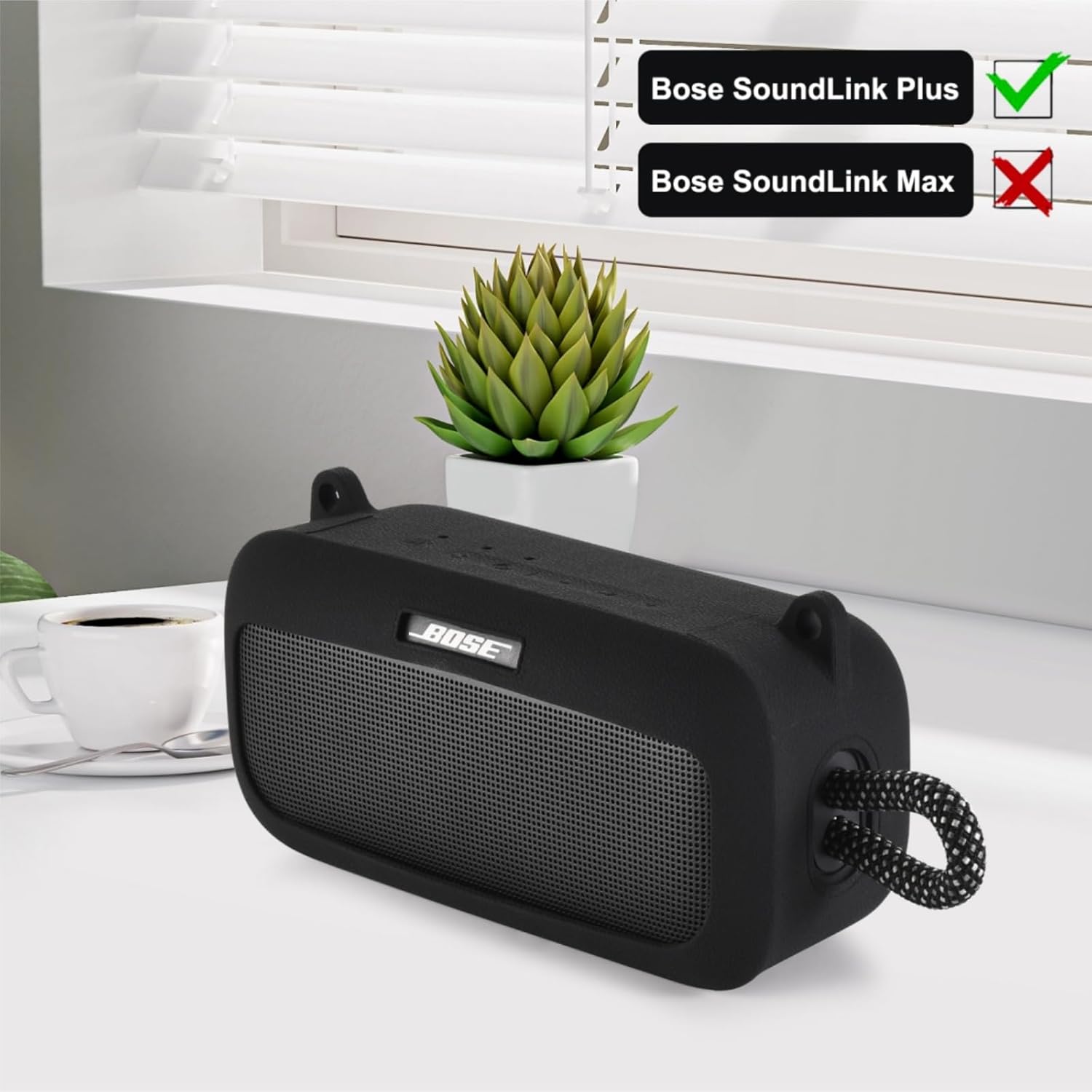 Silicone Cover Case for Bose SoundLink Plus,Protective Travel Carrying Case with Shoulder Strap for Bose SoundLink Plus (Black) - Image 7