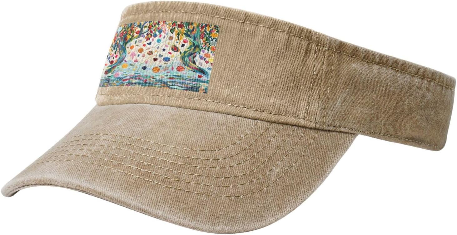 Sun Hats for Men Women Summer Sport Empty top Baseball Cotton with for Beach, Summer, Watercolor Painting Landscape Black