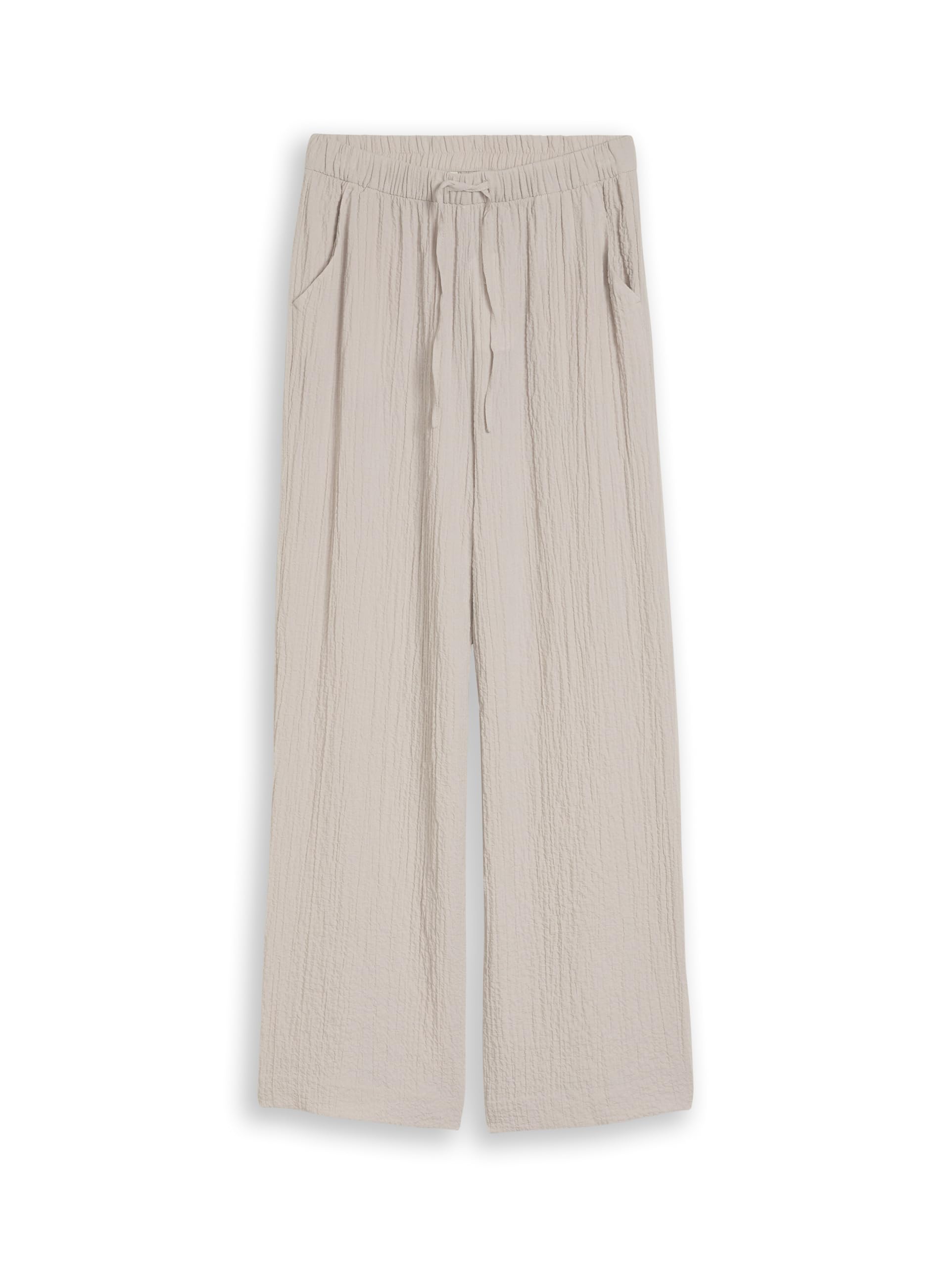 Tom Tailor Denim Damen Seersucker Wide Leg Hose mit Kordelzug 1051405