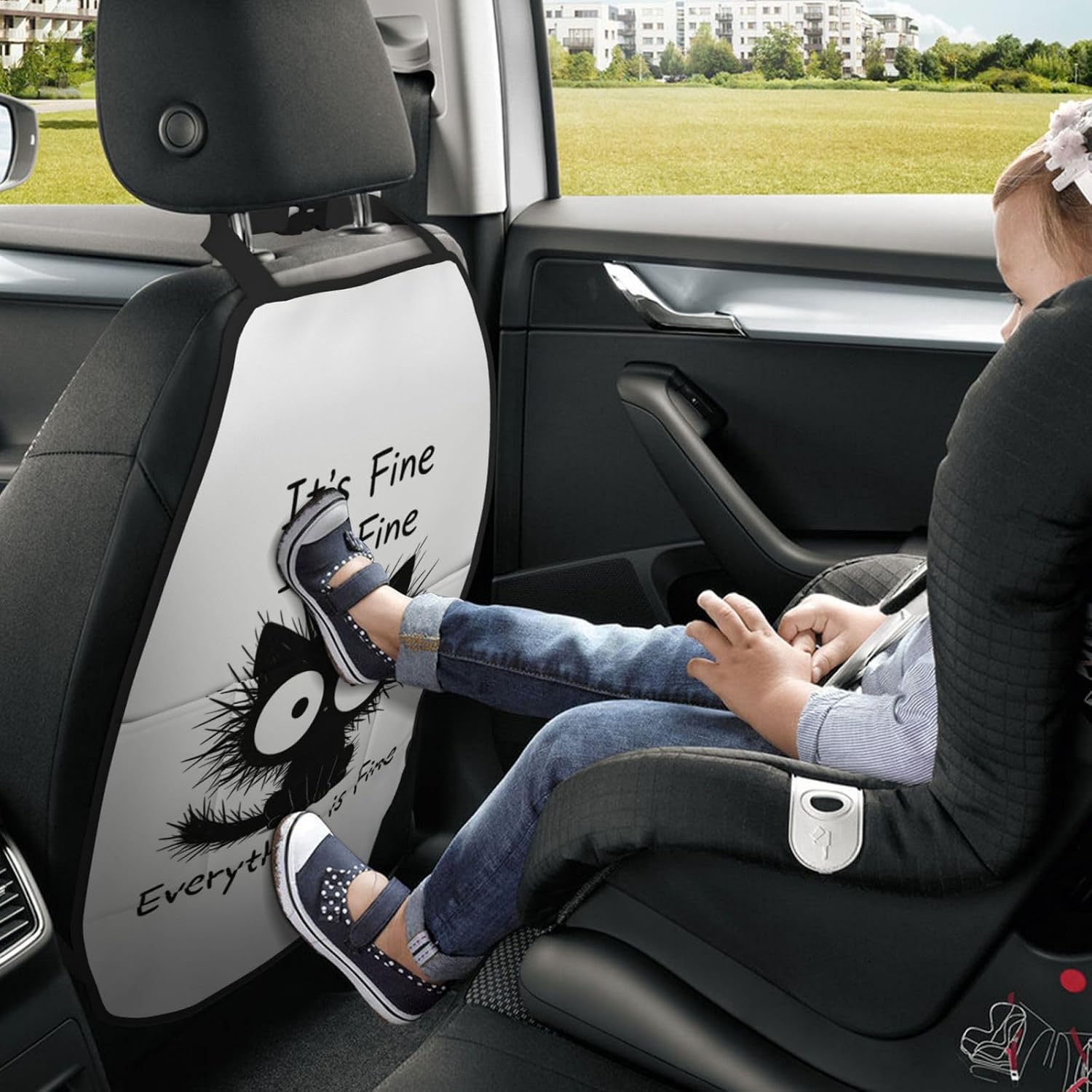 Car Seats Back Protector 2 PCS with 3 Pocket Organizer, Car Seat Back Protectors for Vehicles to Protect from Dirt Scratches Mud for SUV Jeeps Trucks and Cars - Fine Cat