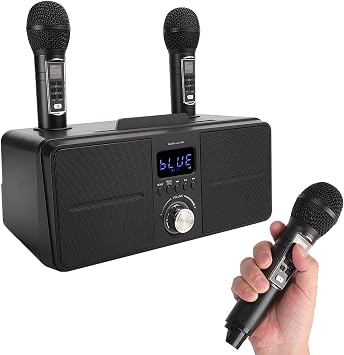 Karaoke Machine, Home Karaoke System with 2 Wireless Microphones, Supports AUX, USB, TF, for Home Parties Black