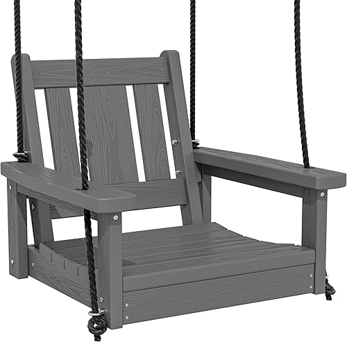 SERWALL Columpio de porche individual HDPE, silla columpio resistente para una sola persona con 2 cuerdas colgantes de polipropileno, silla colgante